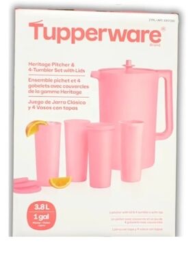 Tupperware Pink Heritage Pitcher and 4 Tumblers Set